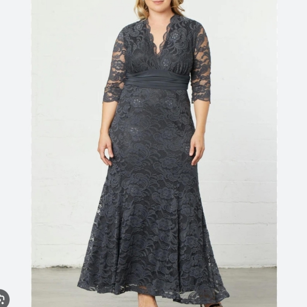 Kiyonna Dress Maxi Screen Siren Lace Grey Womens Plus 4X Formal Wedding Mermaid